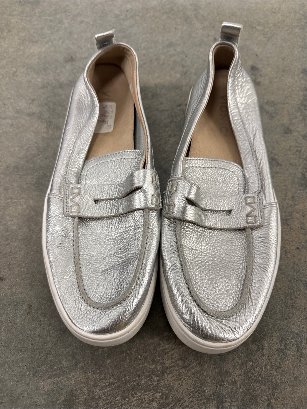 Vionic Silver Metallic Slip-On Penny Loafers